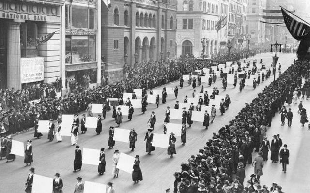 Women’s suffragists parade down Fifth Avenue, New York, October 1917, carrying the signatures of a million women.  So amazed by all the ass kicking women who came before us and risked so much for our freedoms. Forever inspired and grateful!!